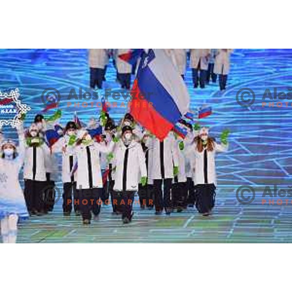 Ilka Stuhec,Rok Marguc and Team Slovenia at Opening Ceremony of Beijing 2022 Winter Olympic Games, China on February 4, 2022