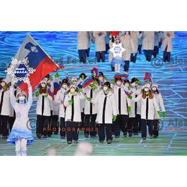 Ilka Stuhec,Rok Marguc and Team Slovenia at Opening Ceremony of Beijing 2022 Winter Olympic Games, China on February 4, 2022