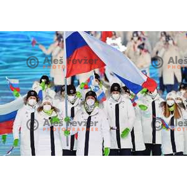 Ilka Stuhec,Rok Marguc and Team Slovenia at Opening Ceremony of Beijing 2022 Winter Olympic Games, China on February 4, 2022