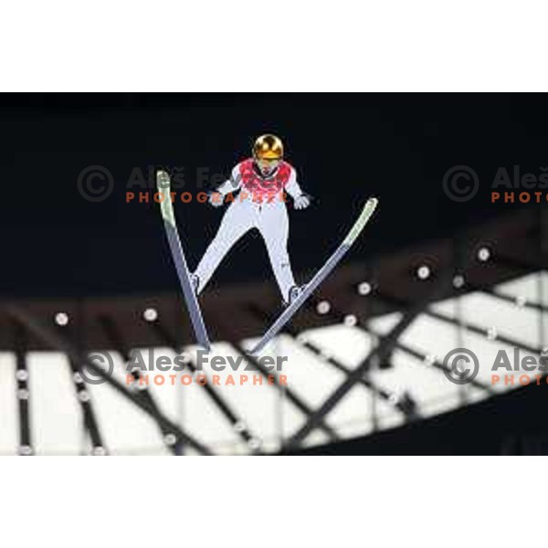 Nika Kriznar of Slovenia Women’s Ski jumping Olympic team during competition first jump at Normal Hill in Zhangjiakou venue of Beijing 2022 Winter Olympic Games, China on February 5, 2022