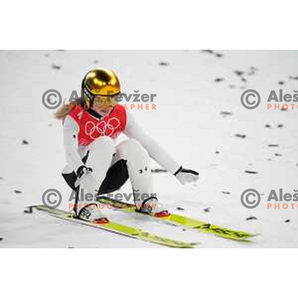 Nika Kriznar of Slovenia Women’s Ski jumping Olympic team during competition first jump at Normal Hill in Zhangjiakou venue of Beijing 2022 Winter Olympic Games, China on February 5, 2022