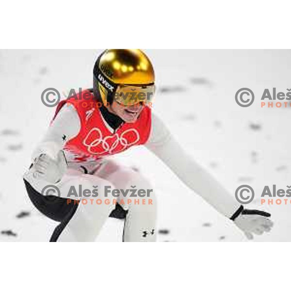 Nika Kriznar of Slovenia Women’s Ski jumping Olympic team during competition first jump at Normal Hill in Zhangjiakou venue of Beijing 2022 Winter Olympic Games, China on February 5, 2022
