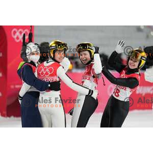 Of Slovenia Women’s Ski jumping Olympic team during competition first jump at Normal Hill in Zhangjiakou venue of Beijing 2022 Winter Olympic Games, China on February 5, 2022
