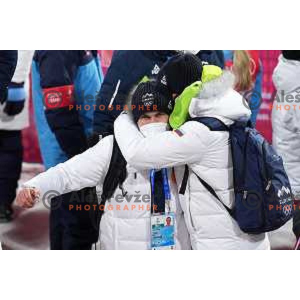 Of Slovenia Women’s Ski jumping Olympic team during competition first jump at Normal Hill in Zhangjiakou venue of Beijing 2022 Winter Olympic Games, China on February 5, 2022