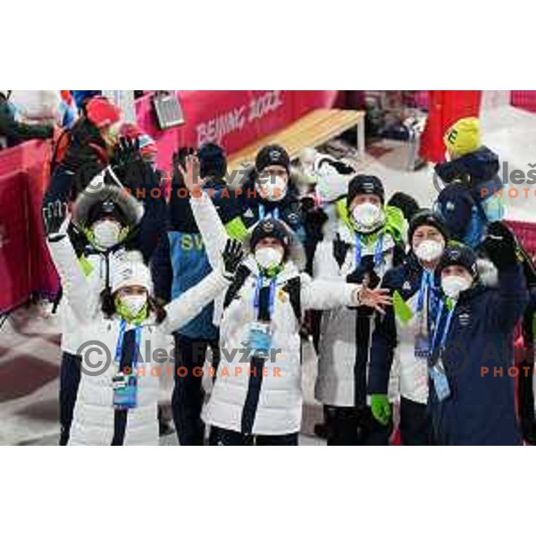 Of Slovenia Women’s Ski jumping Olympic team during competition first jump at Normal Hill in Zhangjiakou venue of Beijing 2022 Winter Olympic Games, China on February 5, 2022