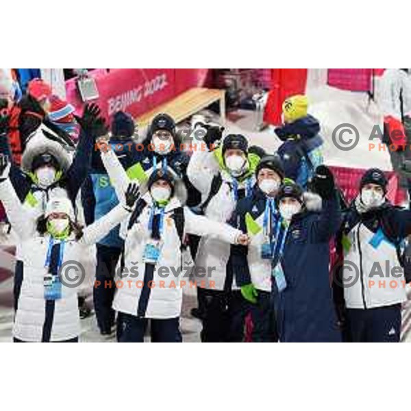 Of Slovenia Women’s Ski jumping Olympic team during competition first jump at Normal Hill in Zhangjiakou venue of Beijing 2022 Winter Olympic Games, China on February 5, 2022