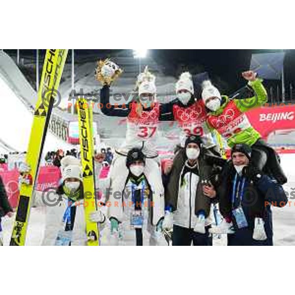 of Slovenia Women’s Ski jumping Olympic team at Normal Hill in Zhangjiakou venue of Beijing 2022 Winter Olympic Games, China on February 5, 2022