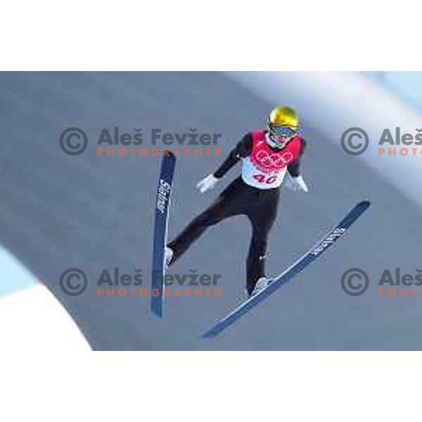 Lovro Kos of Slovenia Men’s Ski jumping Olympic team during Qualification jump in Zhangjiakou venue of Beijing 2022 Winter Olympic Games, China on February 5, 2022