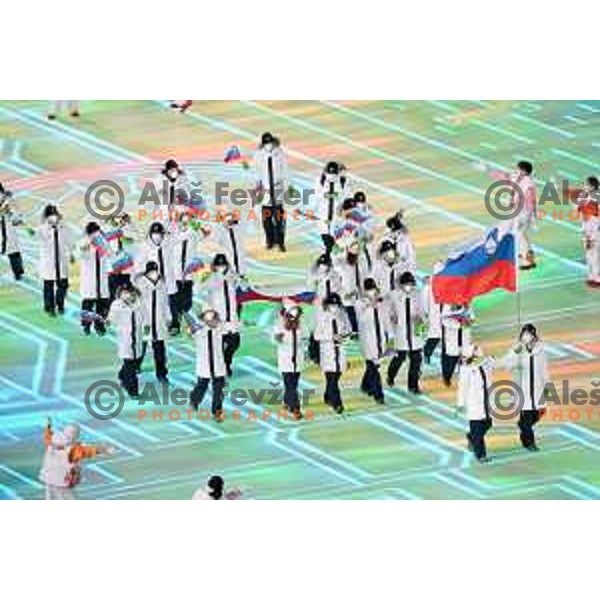 Ilka Stuhec,Rok Marguc and Team Slovenia at Opening Ceremony of Beijing 2022 Winter Olympic Games, China on February 4, 2022