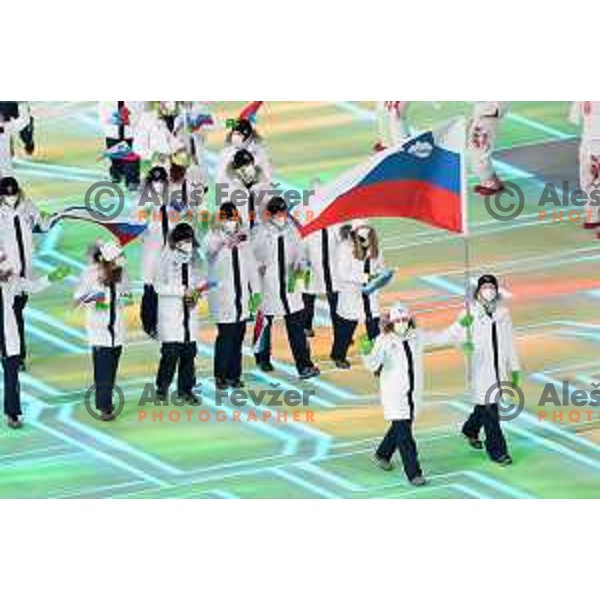 Ilka Stuhec,Rok Marguc and Team Slovenia at Opening Ceremony of Beijing 2022 Winter Olympic Games, China on February 4, 2022