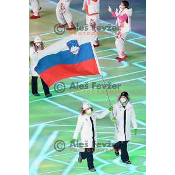Ilka Stuhec,Rok Marguc and Team Slovenia at Opening Ceremony of Beijing 2022 Winter Olympic Games, China on February 4, 2022