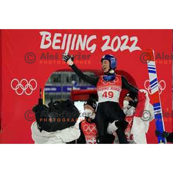Kobayashi, winner of Men’s Ski jumping Olympic Normal Hill Competition in Zhangjiakou venue of Beijing 2022 Winter Olympic Games, China on February 6, 2022