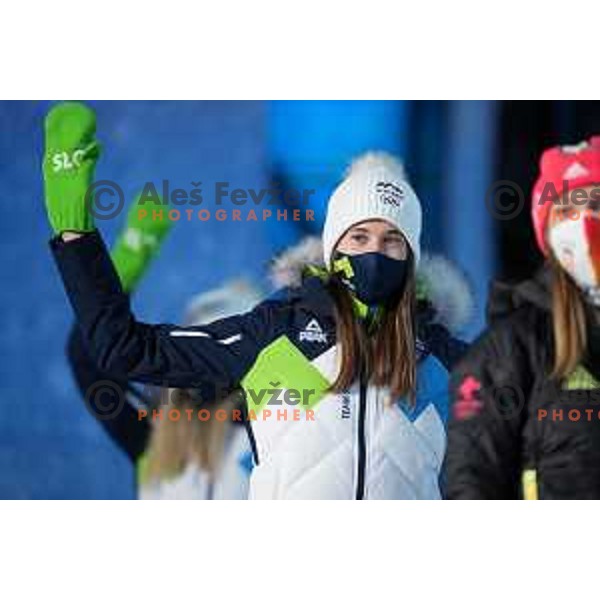 Ursa Bogataj of Slovenia Women’s Ski jumping Olympic team with Gold Olympic medal in Zhangjiakou, Beijing 2022 Winter Olympic Games, China on February 6, 2022
