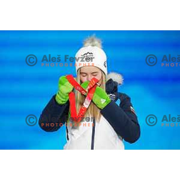 Nika Kriznar of Slovenia Women’s Ski jumping Olympic team with Bronze Olympic medal in Zhangjiakou, Beijing 2022 Winter Olympic Games, China on February 6, 2022