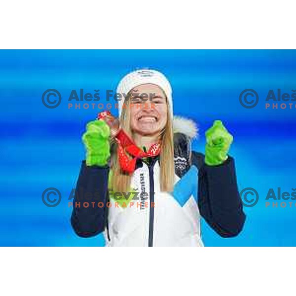 Nika Kriznar of Slovenia Women’s Ski jumping Olympic team with Bronze Olympic medal in Zhangjiakou, Beijing 2022 Winter Olympic Games, China on February 6, 2022