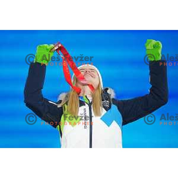 Nika Kriznar of Slovenia Women’s Ski jumping Olympic team with Bronze Olympic medal in Zhangjiakou, Beijing 2022 Winter Olympic Games, China on February 6, 2022