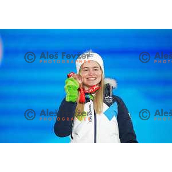 Nika Kriznar of Slovenia Women’s Ski jumping Olympic team with Bronze Olympic medal in Zhangjiakou, Beijing 2022 Winter Olympic Games, China on February 6, 2022