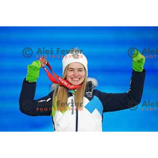 Nika Kriznar of Slovenia Women’s Ski jumping Olympic team with Bronze Olympic medal in Zhangjiakou, Beijing 2022 Winter Olympic Games, China on February 6, 2022