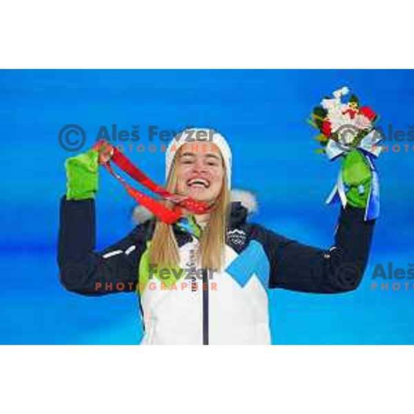 Nika Kriznar of Slovenia Women’s Ski jumping Olympic team with Bronze Olympic medal in Zhangjiakou, Beijing 2022 Winter Olympic Games, China on February 6, 2022