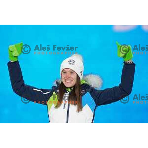 Ursa Bogataj of Slovenia Women’s Ski jumping Olympic team with Gold Olympic medal in Zhangjiakou, Beijing 2022 Winter Olympic Games, China on February 6, 2022