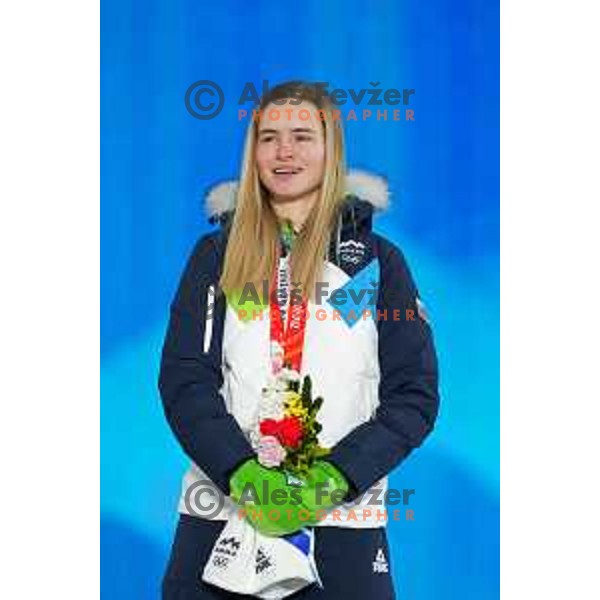 Nika Kriznar of Slovenia Women’s Ski jumping Olympic team with Bronze Olympic medal in Zhangjiakou, Beijing 2022 Winter Olympic Games, China on February 6, 2022