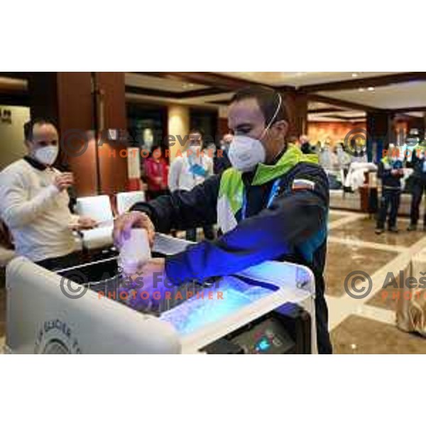 Jernej shows Toli to the guests at Zhangjiakou venue of Beijing 2022 Winter Olympic Games, China on February 6, 2022
