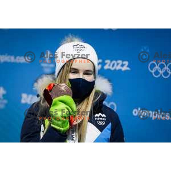 Nika Kriznar of Slovenia Women’s Ski jumping Olympic team with Bronze Olympic medal in Zhangjiakou, Beijing 2022 Winter Olympic Games, China on February 6, 2022