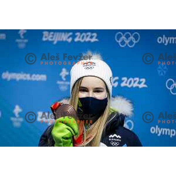 Nika Kriznar of Slovenia Women’s Ski jumping Olympic team with Bronze Olympic medal in Zhangjiakou, Beijing 2022 Winter Olympic Games, China on February 6, 2022