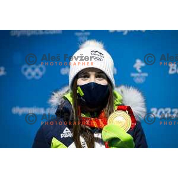 Ursa Bogataj of Slovenia Women’s Ski jumping Olympic team with Gold Olympic medal in Zhangjiakou, Beijing 2022 Winter Olympic Games, China on February 6, 2022