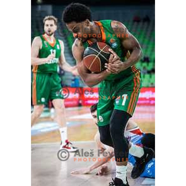 Yogi Ferrell in action during ABA league basketball match between Cedevita Olimpija and Igokea in Arena Stozice, Ljubljana, Slovenia on February 6, 2022. Photo: Jure Banfi/www.alesfevzer.com