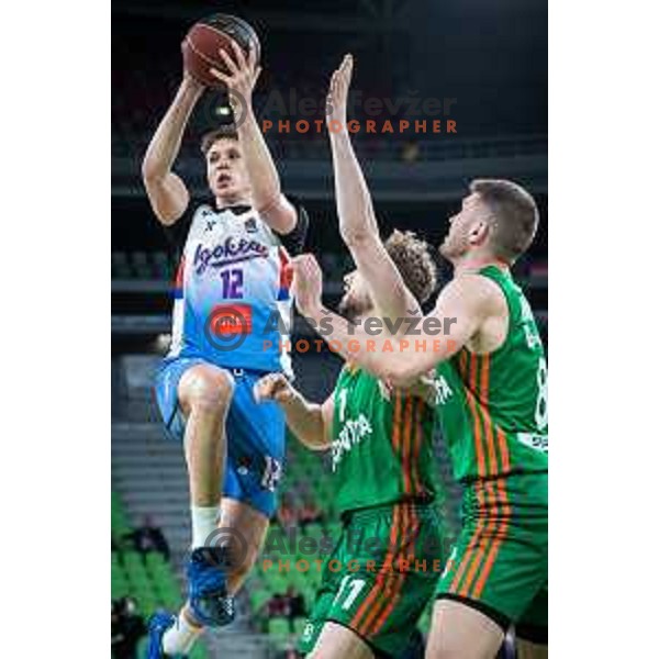 Aleksa Radanov in action during ABA league basketball match between Cedevita Olimpija and Igokea in Arena Stozice, Ljubljana, Slovenia on February 6, 2022. Photo: Jure Banfi/www.alesfevzer.com