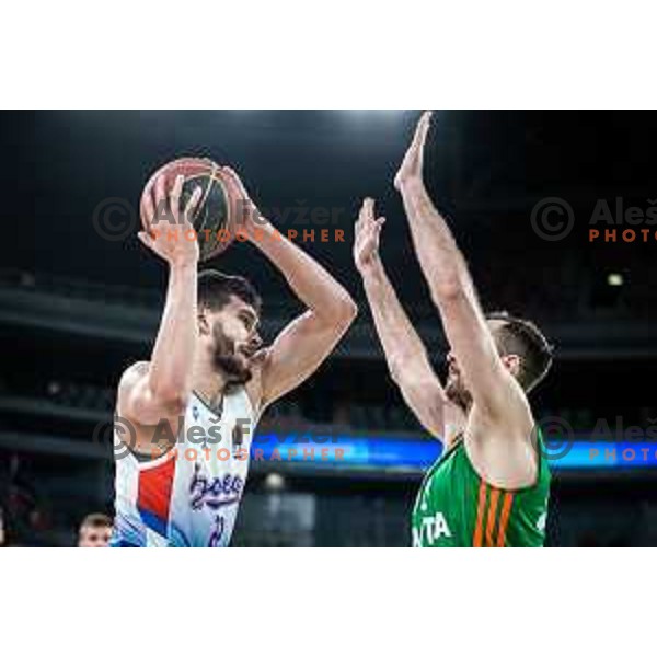 Dalibor Ilic in action during ABA league basketball match between Cedevita Olimpija and Igokea in Arena Stozice, Ljubljana, Slovenia on February 6, 2022. Photo: Jure Banfi/www.alesfevzer.com