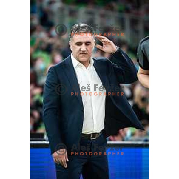 Dragan Bajic, head coach of Igokea during ABA league basketball match between Cedevita Olimpija and Igokea in Arena Stozice, Ljubljana, Slovenia on February 6, 2022. Photo: Jure Banfi/www.alesfevzer.com