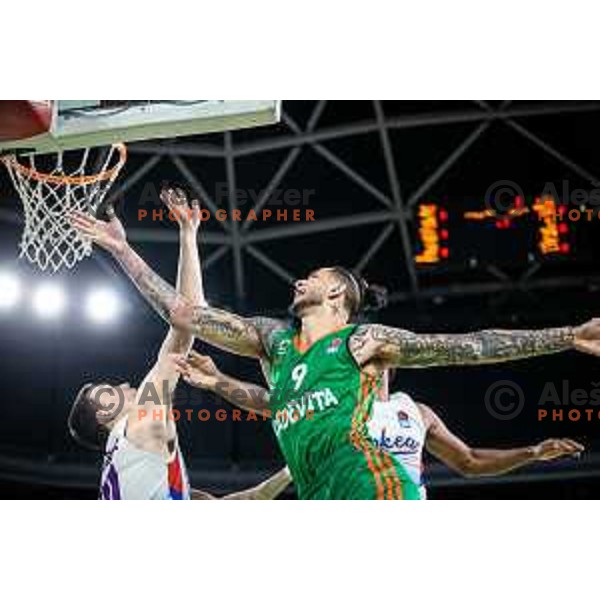 Zach Auguste in action during ABA league basketball match between Cedevita Olimpija and Igokea in Arena Stozice, Ljubljana, Slovenia on February 6, 2022. Photo: Jure Banfi/www.alesfevzer.com