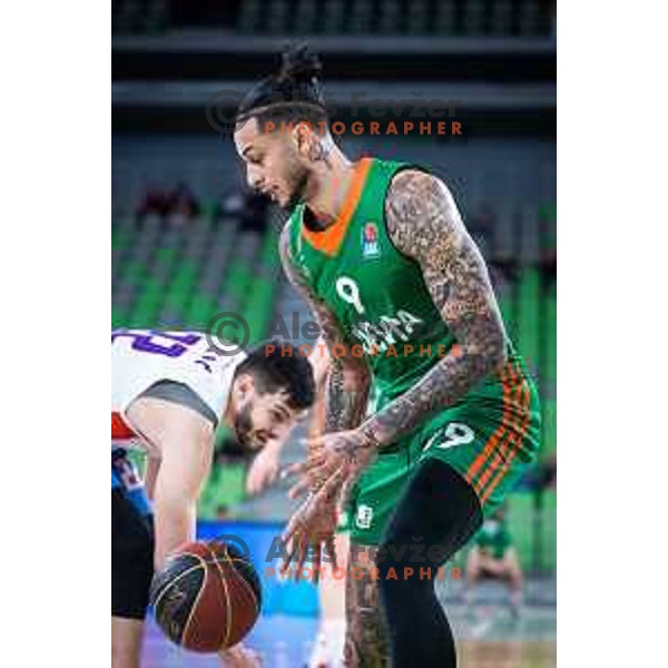 Zach Auguste in action during ABA league basketball match between Cedevita Olimpija and Igokea in Arena Stozice, Ljubljana, Slovenia on February 6, 2022. Photo: Jure Banfi/www.alesfevzer.com