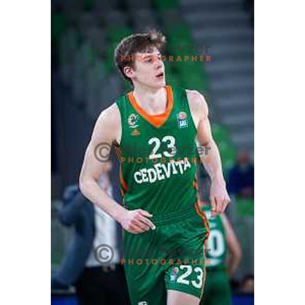Luka Scuka in action during ABA league basketball match between Cedevita Olimpija and Igokea in Arena Stozice, Ljubljana, Slovenia on February 6, 2022. Photo: Jure Banfi/www.alesfevzer.com
