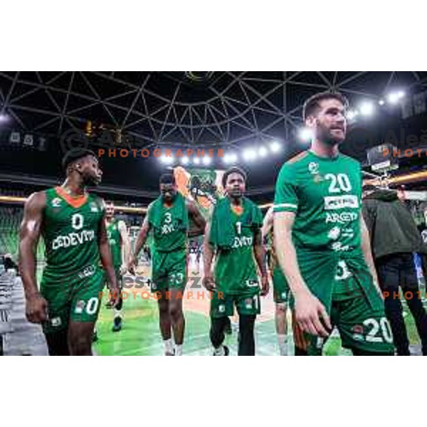 Jacob Pullen, Melvin Ejim, Yogi Ferrell after ABA league basketball match between Cedevita Olimpija and Igokea in Arena Stozice, Ljubljana, Slovenia on February 6, 2022. Photo: Jure Banfi/www.alesfevzer.com