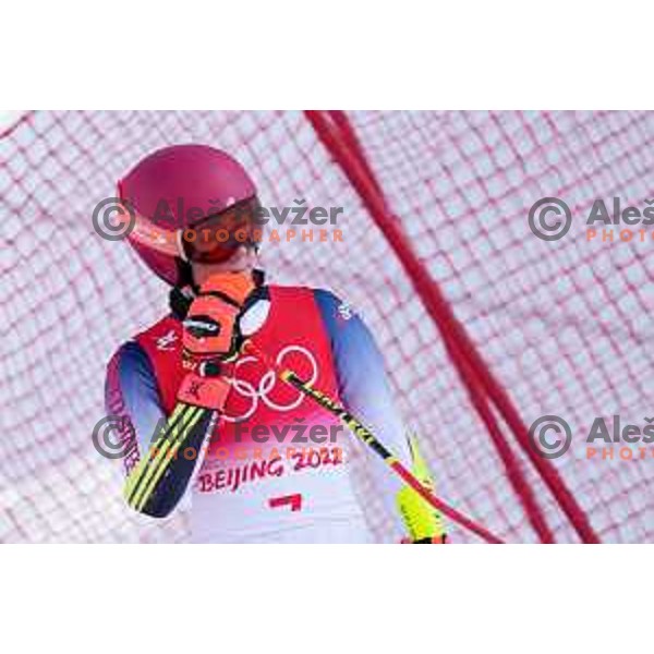 Mikaela Shiffrin after she crashed in the first run of Women’s Giant Slalom in Yanging National Alpine Centre during Beijing 2022 Winter Olympic Games, China on February 7, 2022