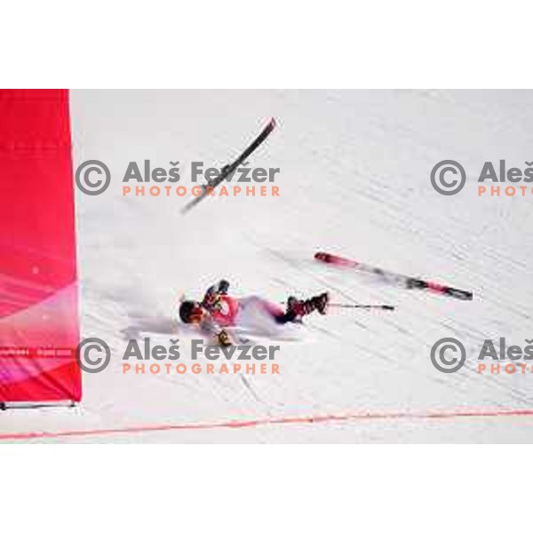 Nina O\'Brien (USA) crashed in the second run of Women’s Giant Slalom in Yanging National Alpine Centre during Beijing 2022 Winter Olympic Games, China on February 7, 2022