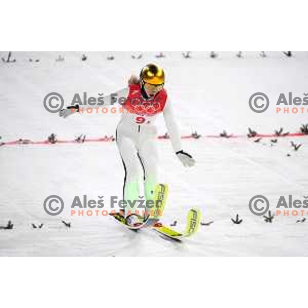Nika Kriznar of Slovenia Ski jumping Olympic team, winner in Mix Team Competition in Zhangjiakou venue of Beijing 2022 Winter Olympic Games, China on February 7, 2022