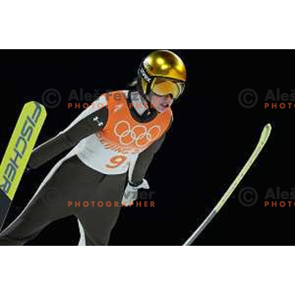 Ursa Bogataj of Slovenia Ski jumping Olympic team, winner in Mix Team Competition in Zhangjiakou venue of Beijing 2022 Winter Olympic Games, China on February 7, 2022