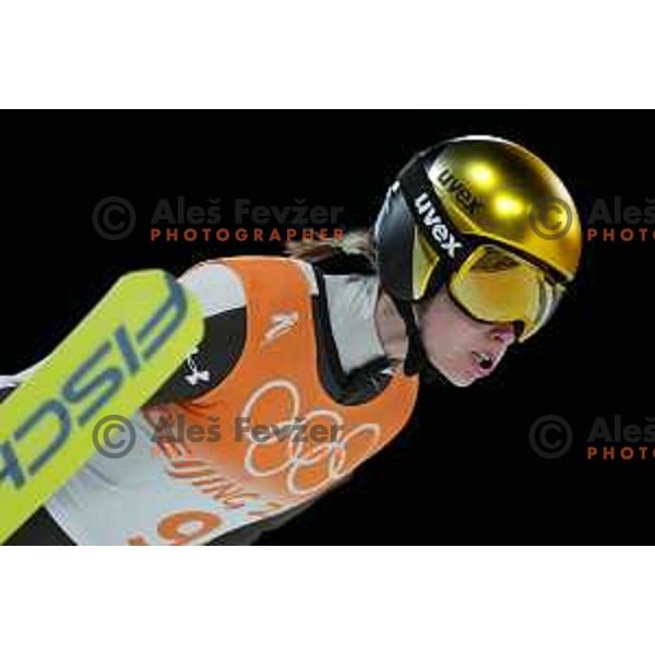 Ursa Bogataj of Slovenia Ski jumping Olympic team, winner in Mix Team Competition in Zhangjiakou venue of Beijing 2022 Winter Olympic Games, China on February 7, 2022