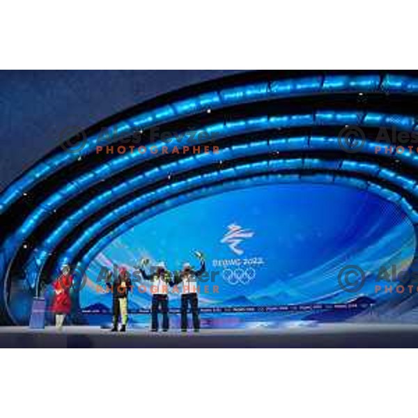 Ursa Bogataj of Slovenia Women’s Ski jumping Olympic team with Gold Olympic medal and Nika Kriznar with bronze Olympic medal in Zhangjiakou, Beijing 2022 Winter Olympic Games, China on February 6, 2022