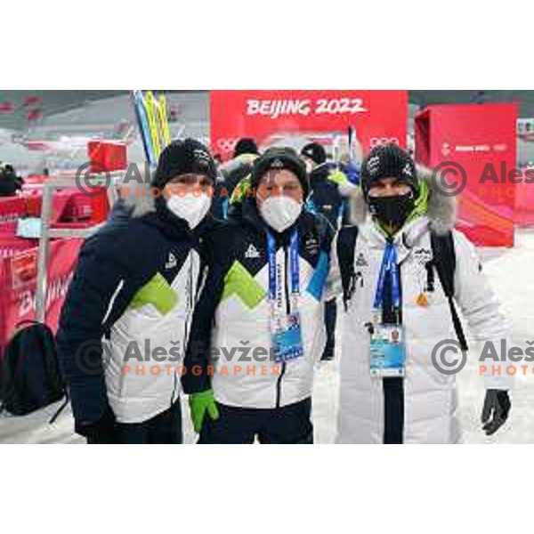 Bogdan Gabrovec, Tomaz Barada and Jernej Damjan at Mix Team Competition in Zhangjiakou venue of Beijing 2022 Winter Olympic Games, China on February 7, 2022