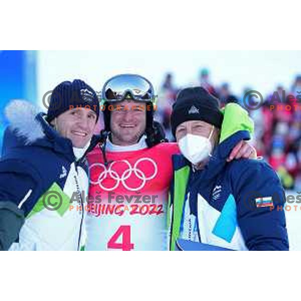 Tomaz Barada, Tim Mastnak of Slovenia, Olympic Silver medalist in Snowboard Parallel Giant Slalom and Bogdan Gabrovec in Zhangjiakou Genting Snow Park, Beijing 2022 Winter Olympic Games, China on February 8, 2022