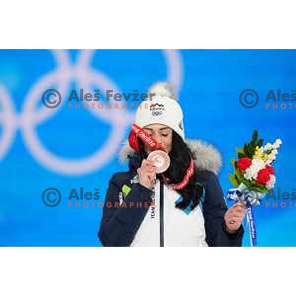 Gloria Kotnik of Slovenia, Olympic Bronze medalist in Women\'s Snowboard Parallel Giant Slalom in Zhangjiakou Genting Snow Park, Beijing 2022 Winter Olympic Games, China on February 8, 2022