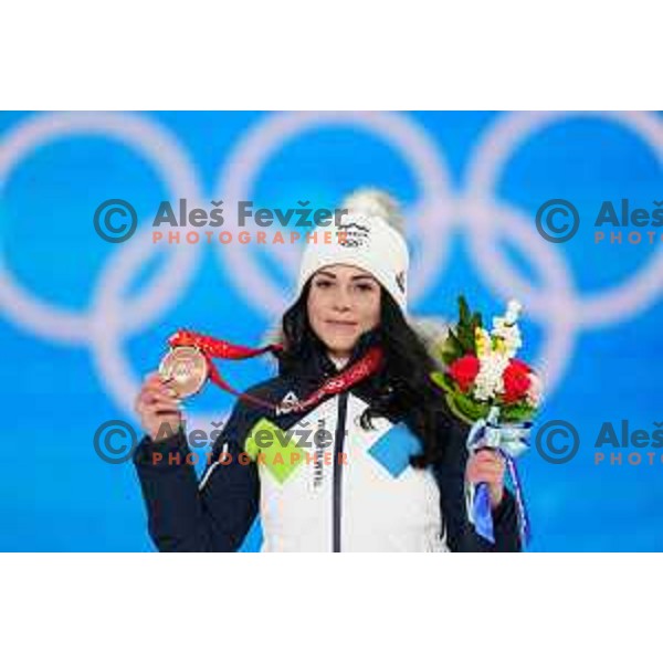 Gloria Kotnik of Slovenia, Olympic Bronze medalist in Women\'s Snowboard Parallel Giant Slalom in Zhangjiakou Genting Snow Park, Beijing 2022 Winter Olympic Games, China on February 8, 2022