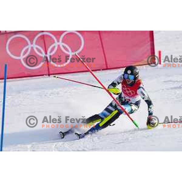 Ana Bucik (SLO) skiing in the first run of Women\'s Slalom in Yanging National Alpine Centre, Beijing 2022 Winter Olympic Games, China on February 9, 2022