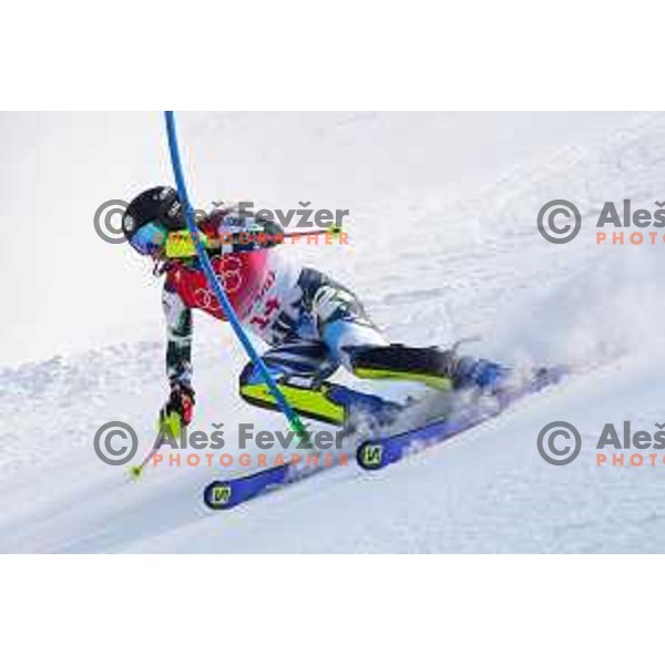Ana Bucik (SLO) skiing in the first run of Women\'s Slalom in Yanging National Alpine Centre, Beijing 2022 Winter Olympic Games, China on February 9, 2022