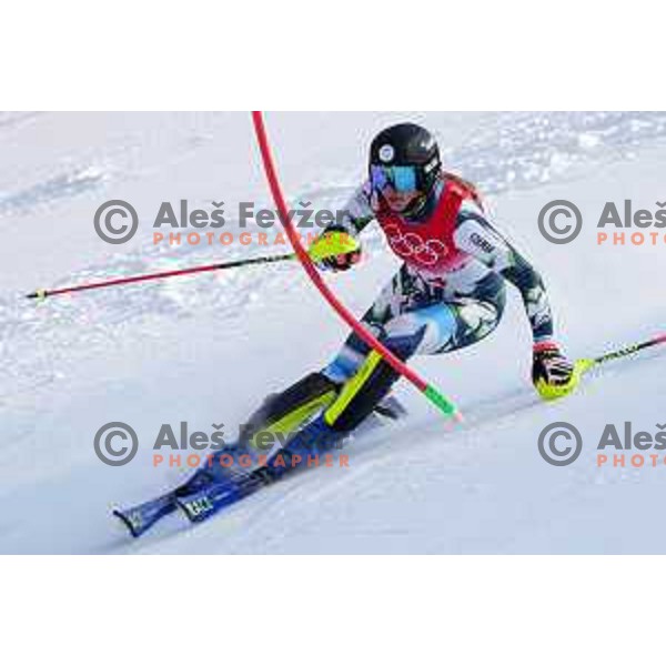 Ana Bucik (SLO) skiing in the first run of Women\'s Slalom in Yanging National Alpine Centre, Beijing 2022 Winter Olympic Games, China on February 9, 2022